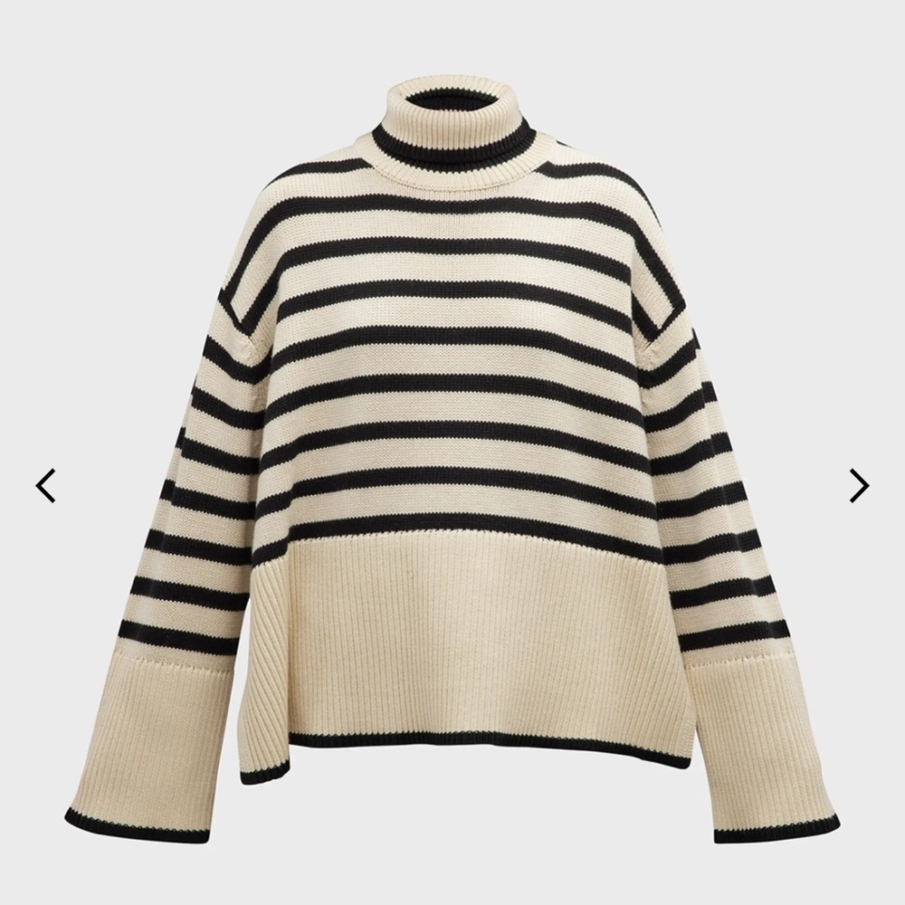 Toteme Signature Stripe Wool Turtleneck Sweater - Beige